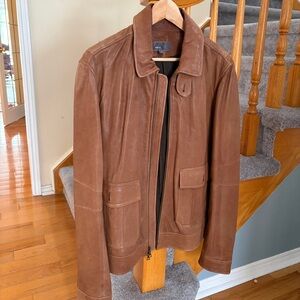 Vince Men’s Minimalist Lamb Leather Jacket Size Large – Cognac Brown